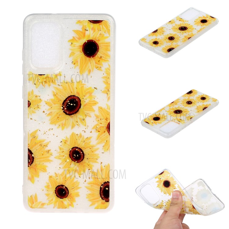 Glitter Sequins Inlaid Pattern Painting Soft TPU Phone Cover for Samsung Galaxy A51 - Sunflower-1