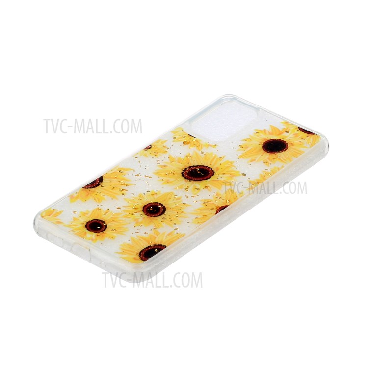 Glitter Sequins Inlaid Pattern Painting Soft TPU Phone Cover for Samsung Galaxy A51 - Sunflower-4