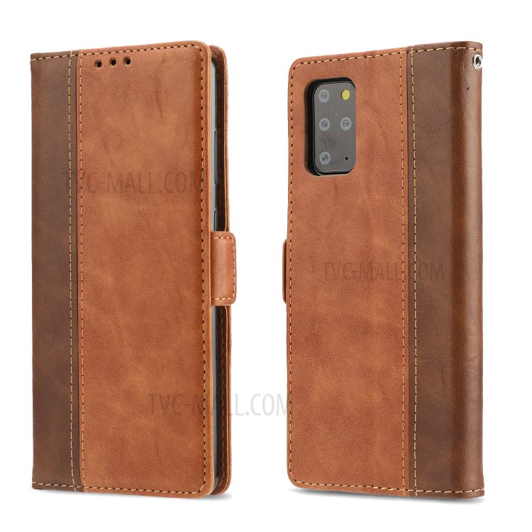 Retro Style Contrast Color Wallet Leather Protective Case for Samsung Galaxy S20 Plus - Brown-1