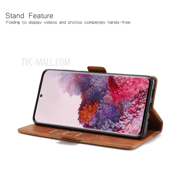 Retro Style Contrast Color Wallet Leather Protective Case for Samsung Galaxy S20 Plus - Brown-3