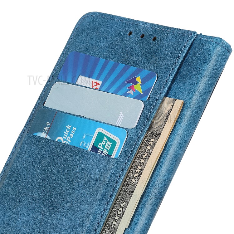 Decoração Rebite Carteira De Couro Caso, A Proteção Magnética Para Samsung Galaxy A11 - Azul-10