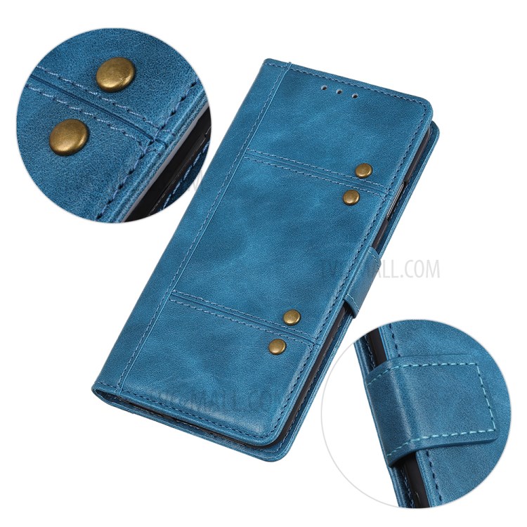 Decoração Rebite Carteira De Couro Caso, A Proteção Magnética Para Samsung Galaxy A11 - Azul-2