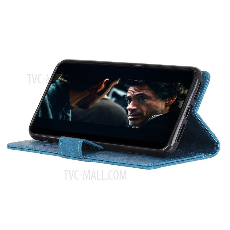Decoração Rebite Carteira De Couro Caso, A Proteção Magnética Para Samsung Galaxy A11 - Azul-3