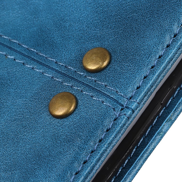 Decoração Rebite Carteira De Couro Caso, A Proteção Magnética Para Samsung Galaxy A11 - Azul-7