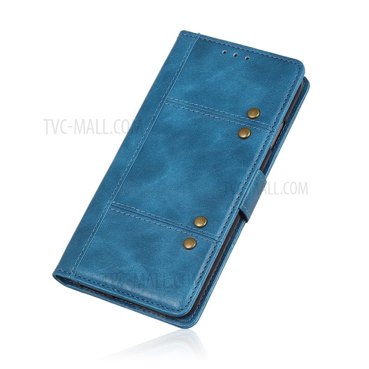 Decoração Rebite Carteira De Couro Caso, A Proteção Magnética Para Samsung Galaxy A11 - Azul-9