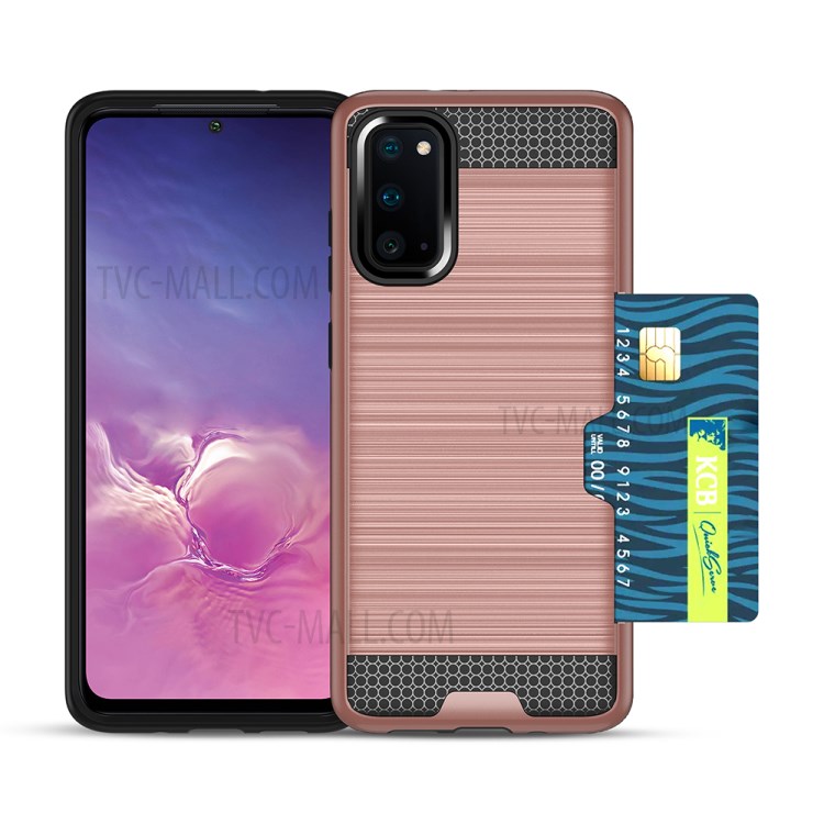 Aufgetragene PC + TPU Hybridtelefonabdeckung Mit Kartenschlitz Für Samsung Galaxy S20 - Roségold-2