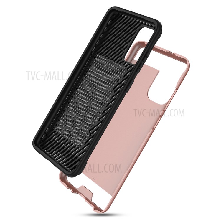 Aufgetragene PC + TPU Hybridtelefonabdeckung Mit Kartenschlitz Für Samsung Galaxy S20 - Roségold-3