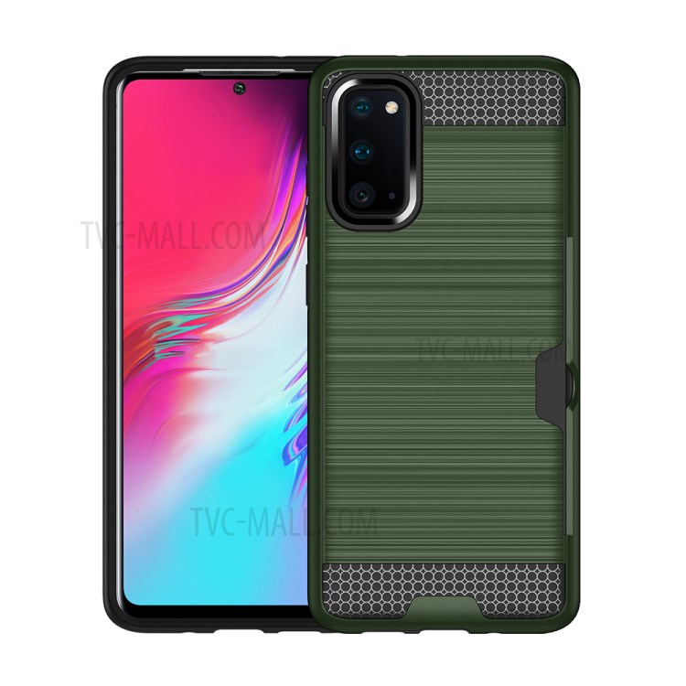Escovado PC + TPU Tampa Do Telefone Híbrido Com Slot Para Cartão Para Samsung Galaxy S20 - Verde-1