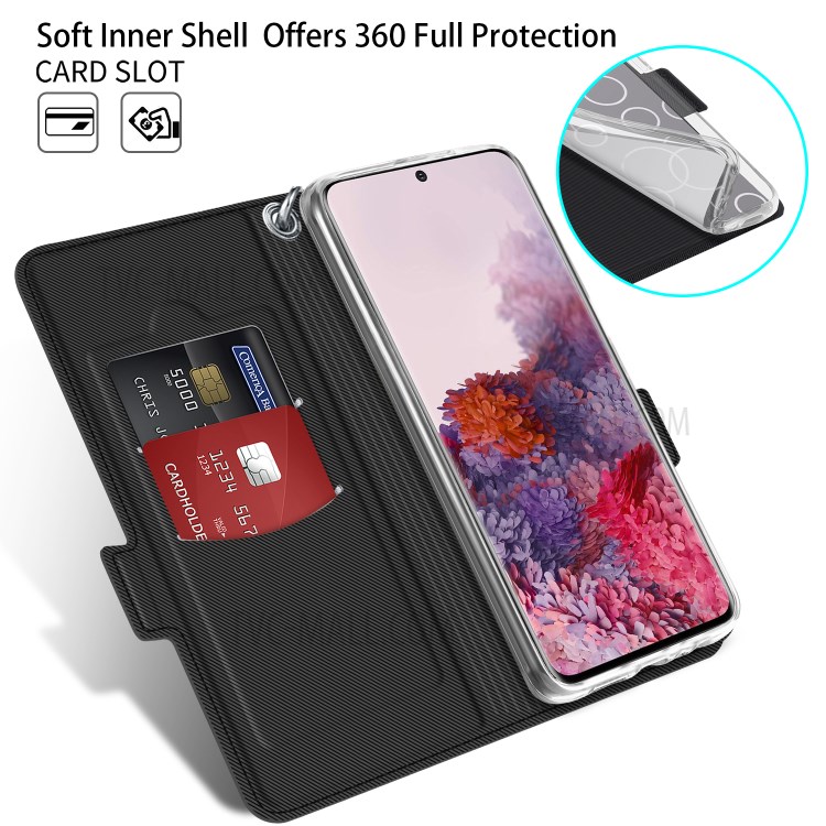 Baiyu Série Elegantes Shell De Couro Com Shell Estande Cordão Para Samsung Galaxy S20 - Preto-4