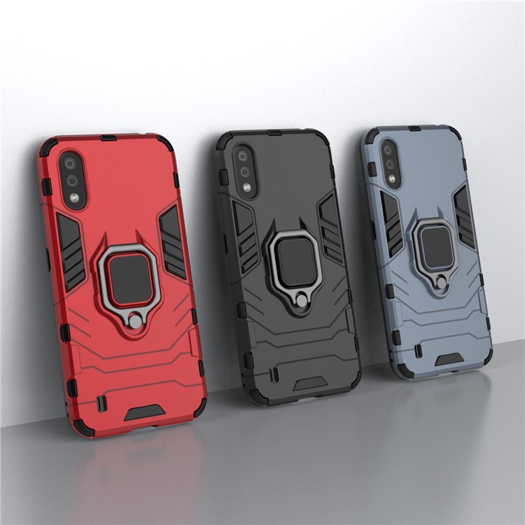 With Ring Holder Kickstand PC TPU Shell for Samsung Galaxy A01 - Black-10