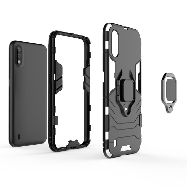 With Ring Holder Kickstand PC TPU Shell for Samsung Galaxy A01 - Black-3