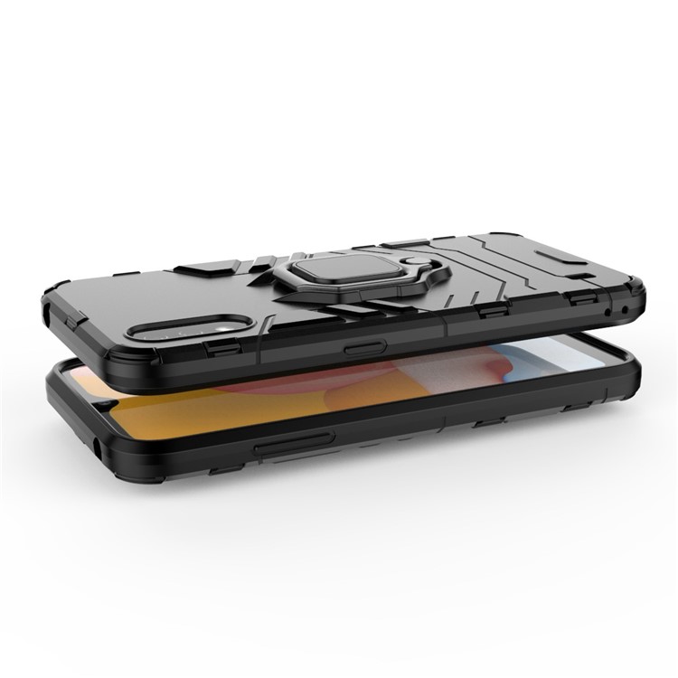 With Ring Holder Kickstand PC TPU Shell for Samsung Galaxy A01 - Black-4