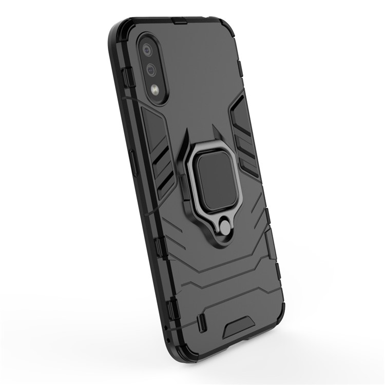 With Ring Holder Kickstand PC TPU Shell for Samsung Galaxy A01 - Black-5