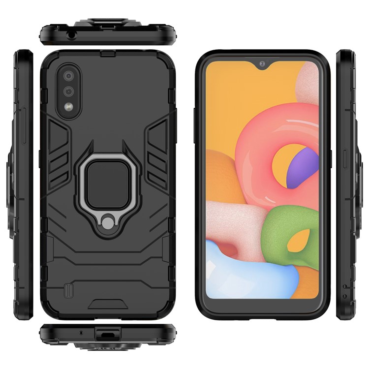 With Ring Holder Kickstand PC TPU Shell for Samsung Galaxy A01 - Black-6