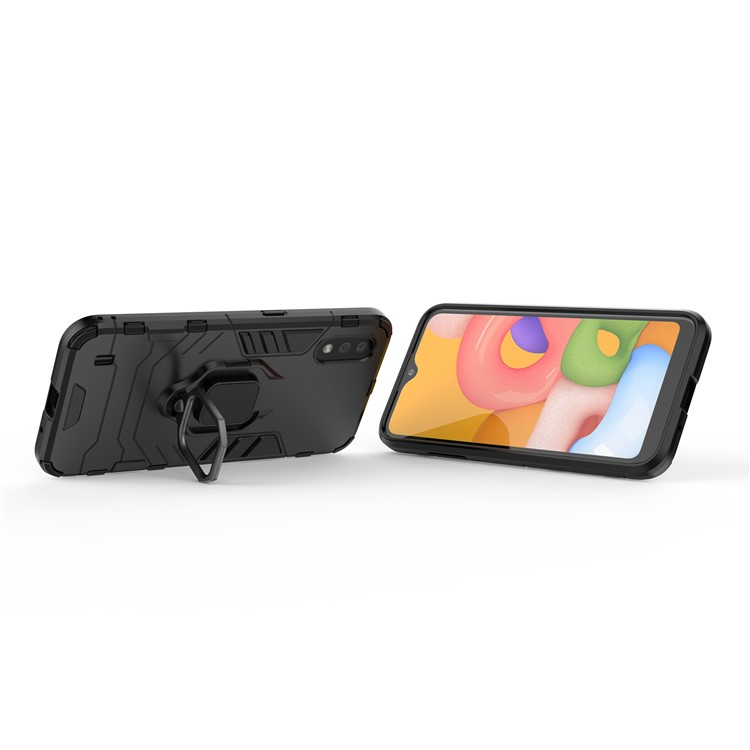 With Ring Holder Kickstand PC TPU Shell for Samsung Galaxy A01 - Black-7