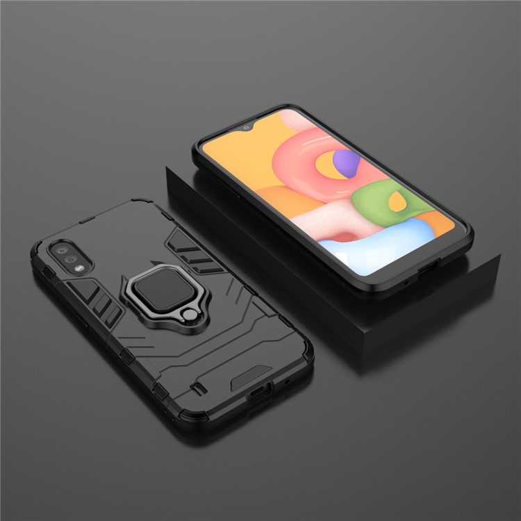 With Ring Holder Kickstand PC TPU Shell for Samsung Galaxy A01 - Black-8