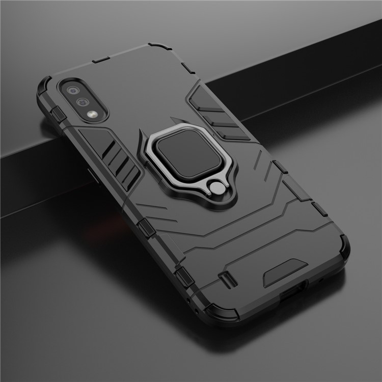 With Ring Holder Kickstand PC TPU Shell for Samsung Galaxy A01 - Black-9