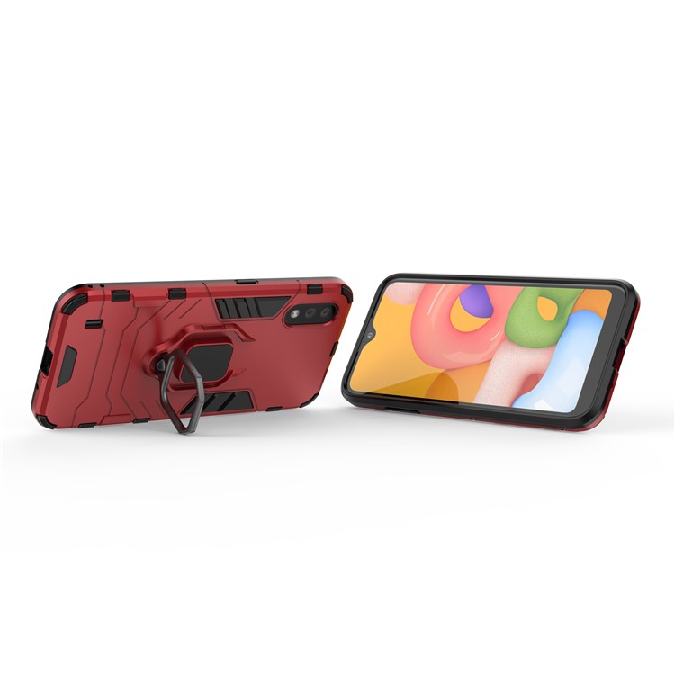 With Ring Holder Kickstand PC TPU Shell for Samsung Galaxy A01 - Red-4