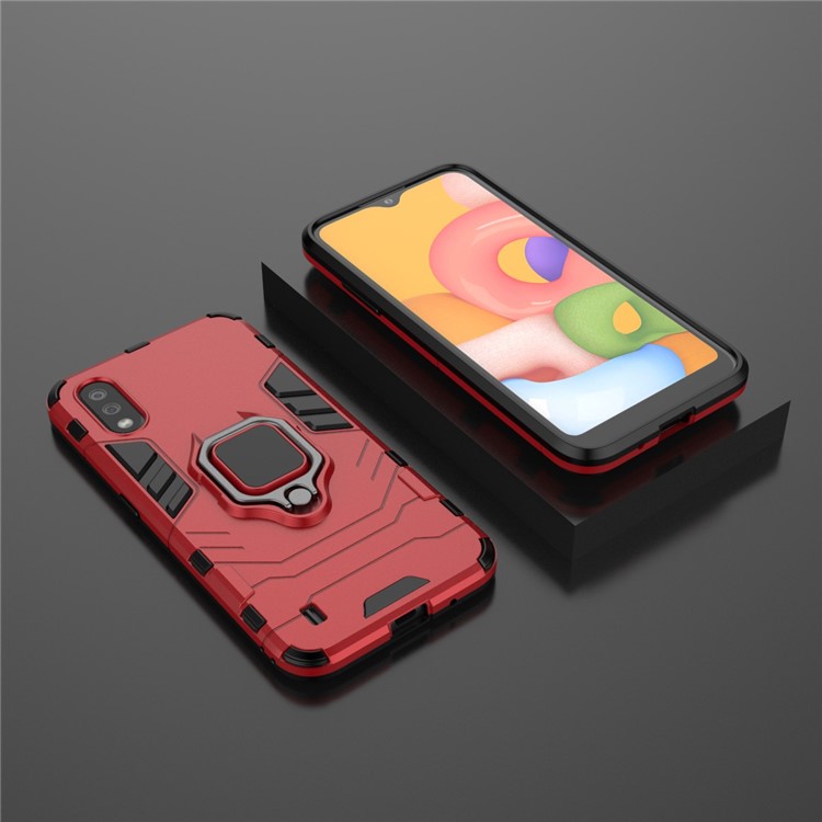 With Ring Holder Kickstand PC TPU Shell for Samsung Galaxy A01 - Red-5