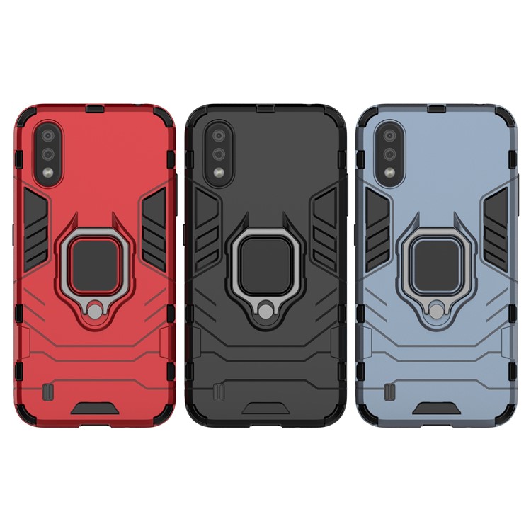 With Ring Holder Kickstand PC TPU Shell for Samsung Galaxy A01 - Red-6