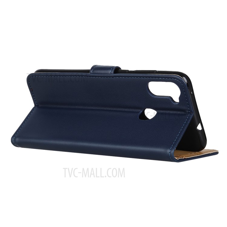 Carteira Estande Aleta Tampa Do Telefone De Couro Para Samsung Galaxy A11 - Azul Escuro-9