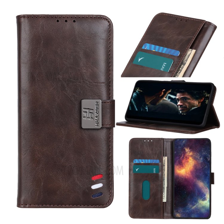 Escudo Do Telefone Bisonte Carteira De Grãos De Couro Suporte Para Samsung Galaxy A41 - Castanho-1