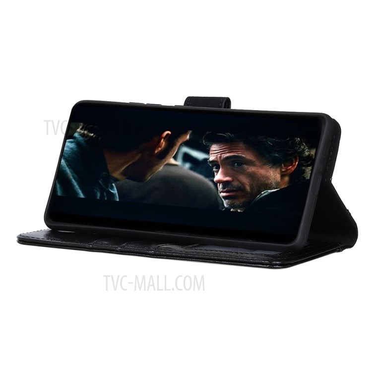 Guscio In Pelle Crosta Pazzo Pelle Cavallo Supporto Portafoglio Per Samsung Galaxy A51 - Nero-6