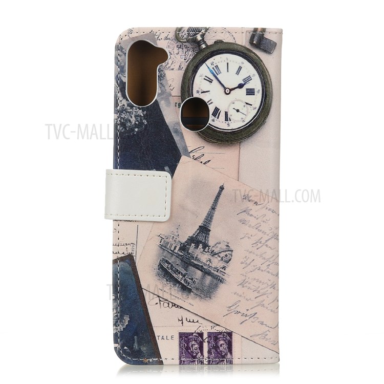 Pattern Printing Wallet Leather Stand Cover for Samsung Galaxy A11 - Eiffel Tower and Quill-pen-3