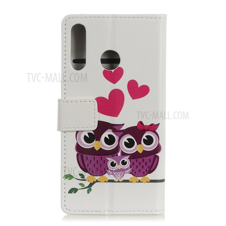 Printing Surface PU Leather with Wallet Covering for Samsung Galaxy A70e - Owls and Hearts-2