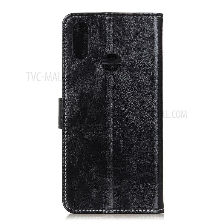 Vintage Style Crazy Horse Leather Wallet Phone Case for Samsung Galaxy A70e - Black-2