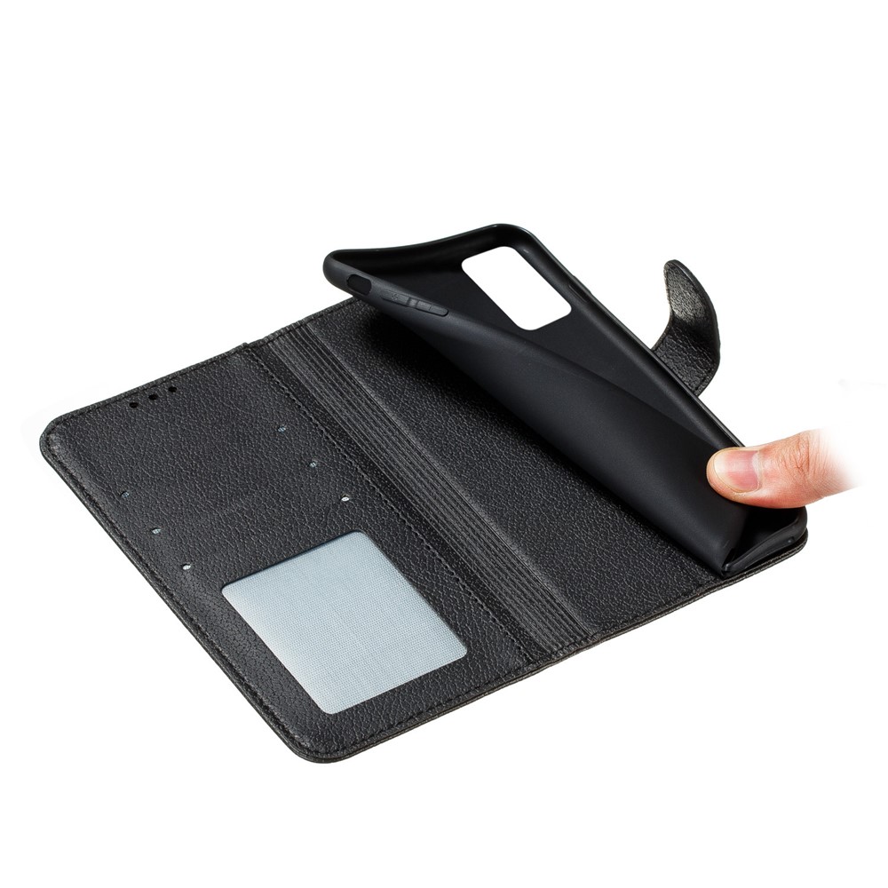 Caja de Billetera de Cuero de Patrón de Plumas de Impronta Para Samsung Galaxy S20 4G/S20 5G - Negro