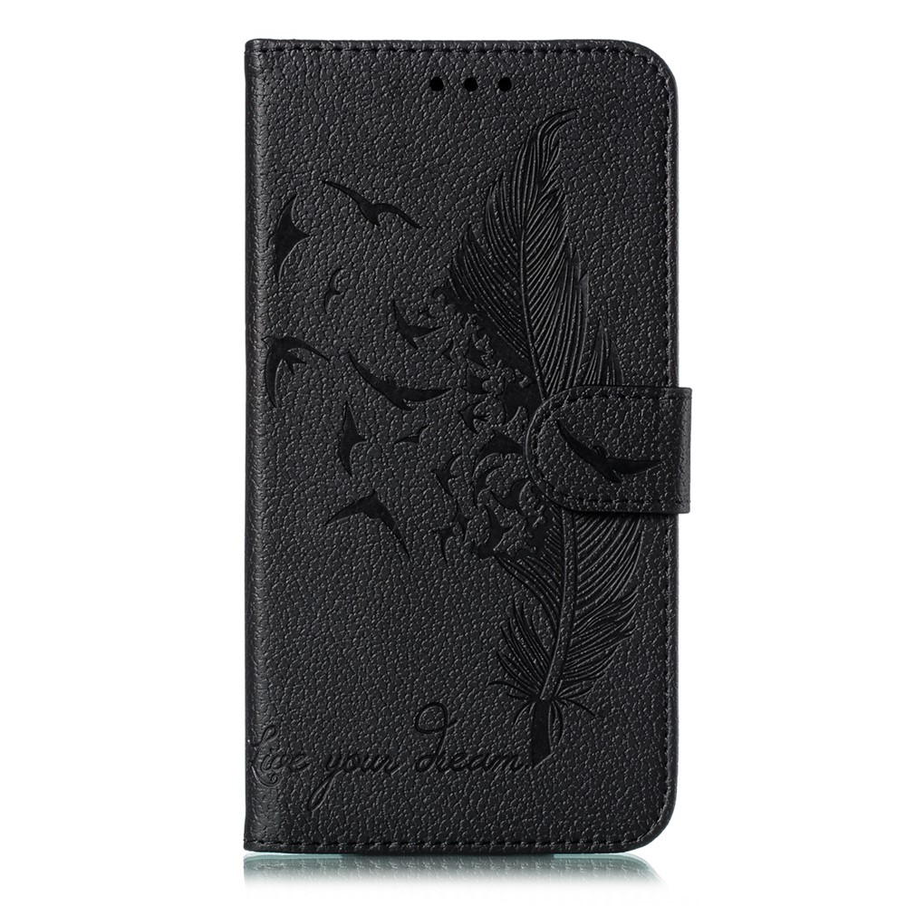 Abdruck Federmuster Leder Brieftasche Hülle Für Samsung Galaxy S20 4G/S20 5G - Schwarz-2