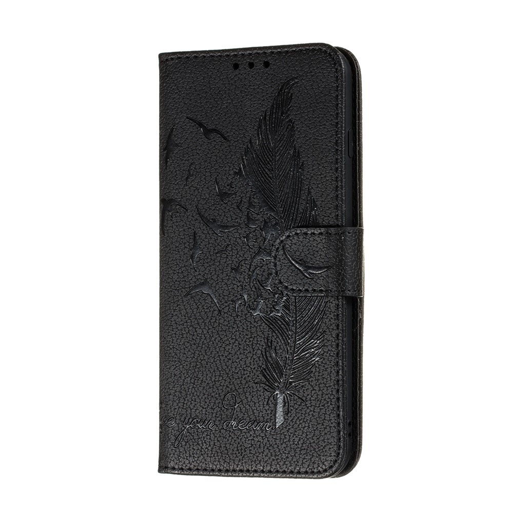 Abdruck Federmuster Leder Brieftasche Hülle Für Samsung Galaxy S20 4G/S20 5G - Schwarz