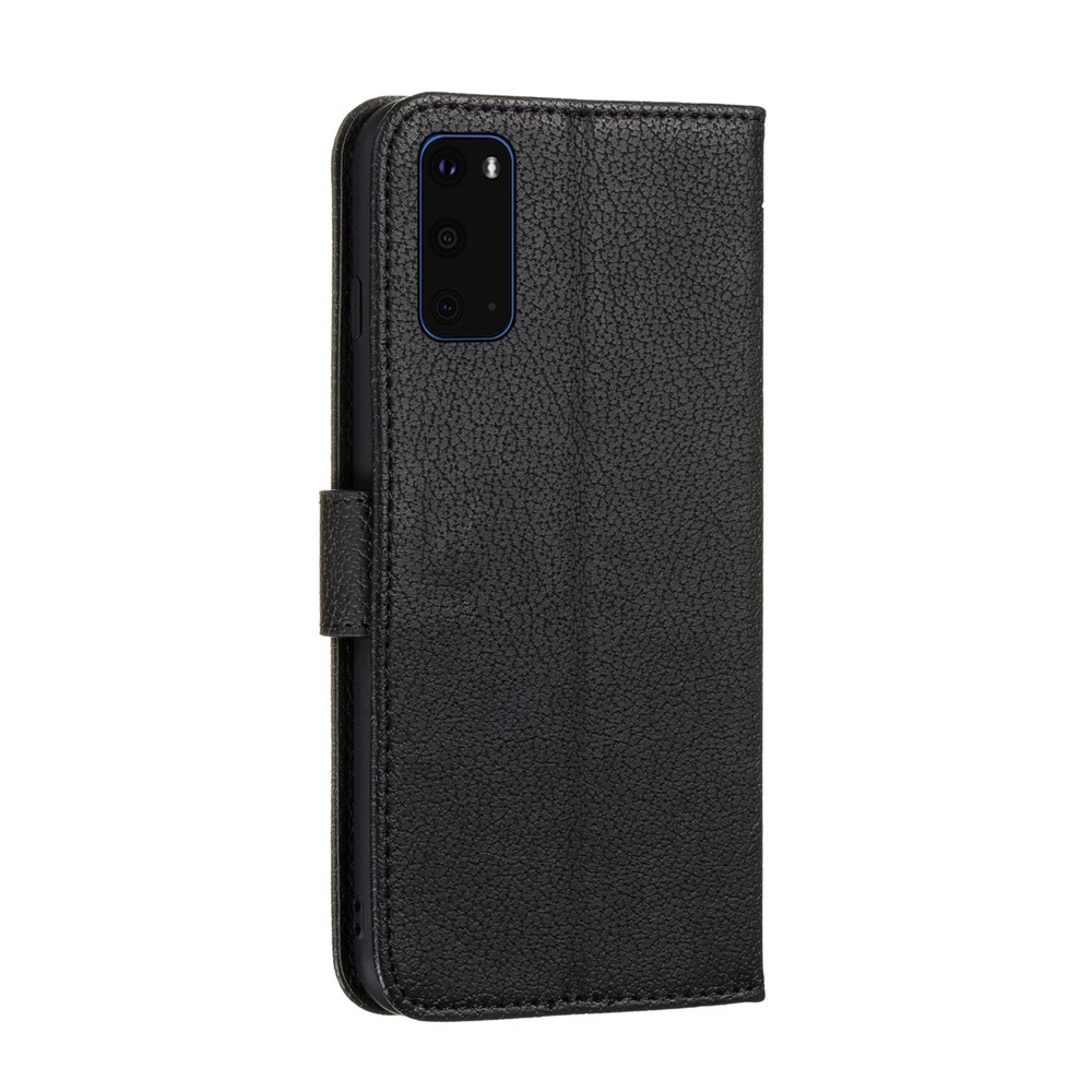 Imprint Feather Pattern Leather Wallet Case for Samsung Galaxy S20 - Black-4
