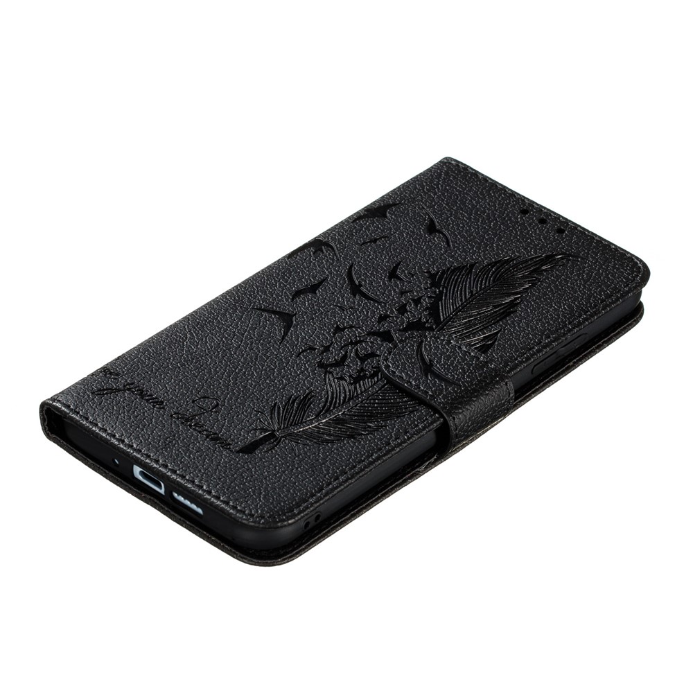 Imprint Feather Patter Ceather Кошелек Для Samsung Galaxy S20 4G/S20 5G - Черный