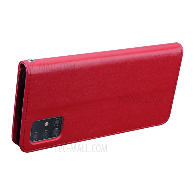 Flor Rosa Padrão De Couro Caso Estande Carteira Impressa Para Samsung Galaxy A71 - Vermelho-2