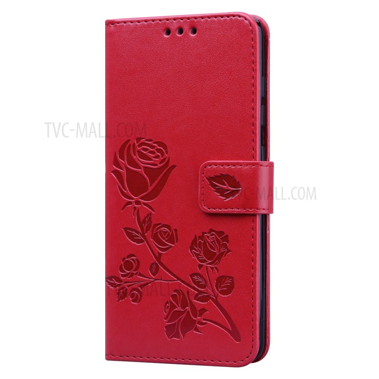 Flor Rosa Padrão De Couro Caso Estande Carteira Impressa Para Samsung Galaxy A71 - Vermelho-3