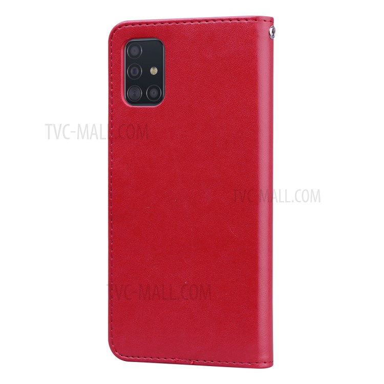Flor Rosa Padrão De Couro Caso Estande Carteira Impressa Para Samsung Galaxy A71 - Vermelho-4
