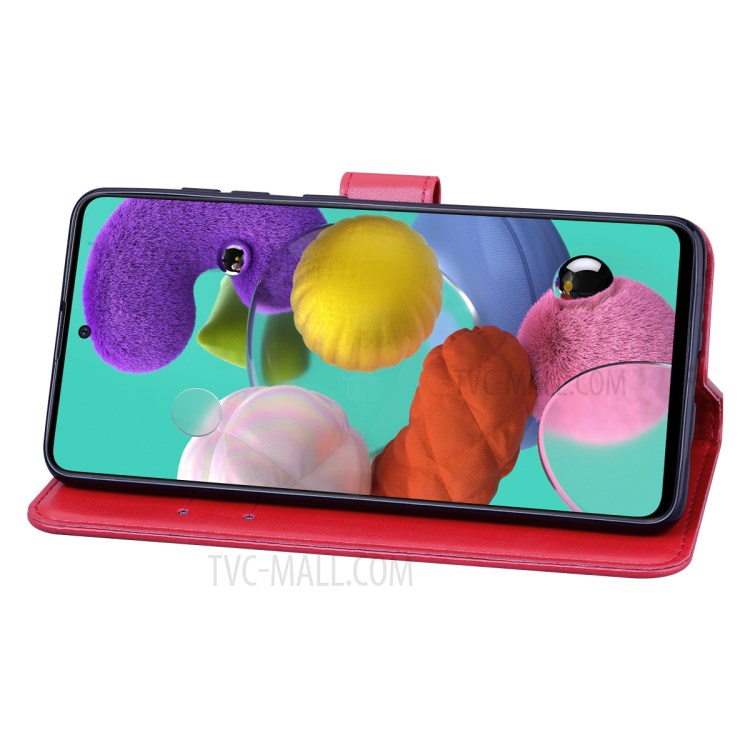 Flor Rosa Padrão De Couro Caso Estande Carteira Impressa Para Samsung Galaxy A71 - Vermelho-5
