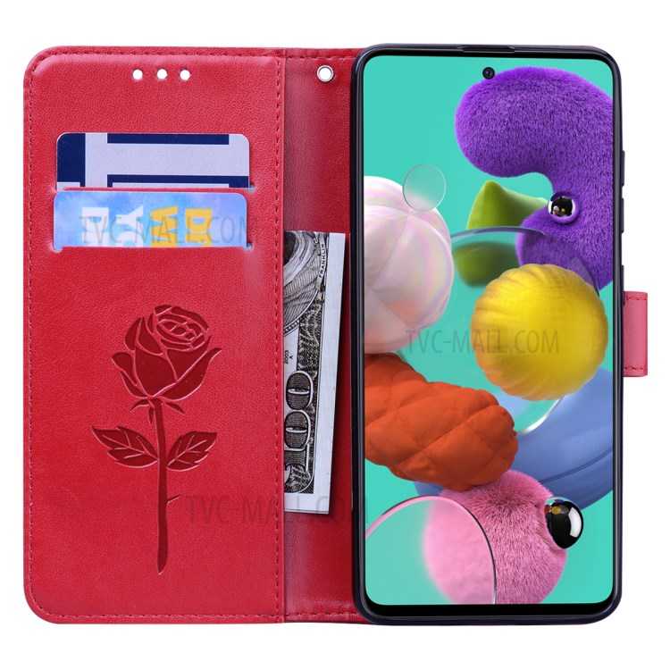 Flor Rosa Padrão De Couro Caso Estande Carteira Impressa Para Samsung Galaxy A71 - Vermelho-6