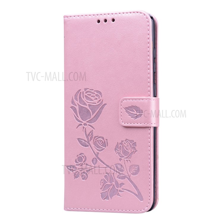 Imprint Rose Flower PU Leather Wallet Phone Shell for Samsung Galaxy A81/Note 10 Lite - Pink-2