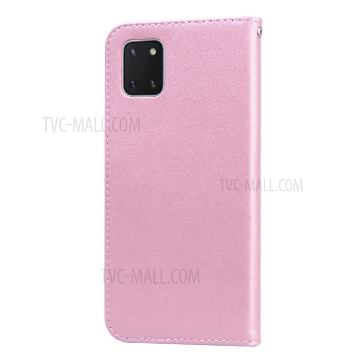 Imprint Rose Flower PU Leather Wallet Phone Shell for Samsung Galaxy A81/Note 10 Lite - Pink-3