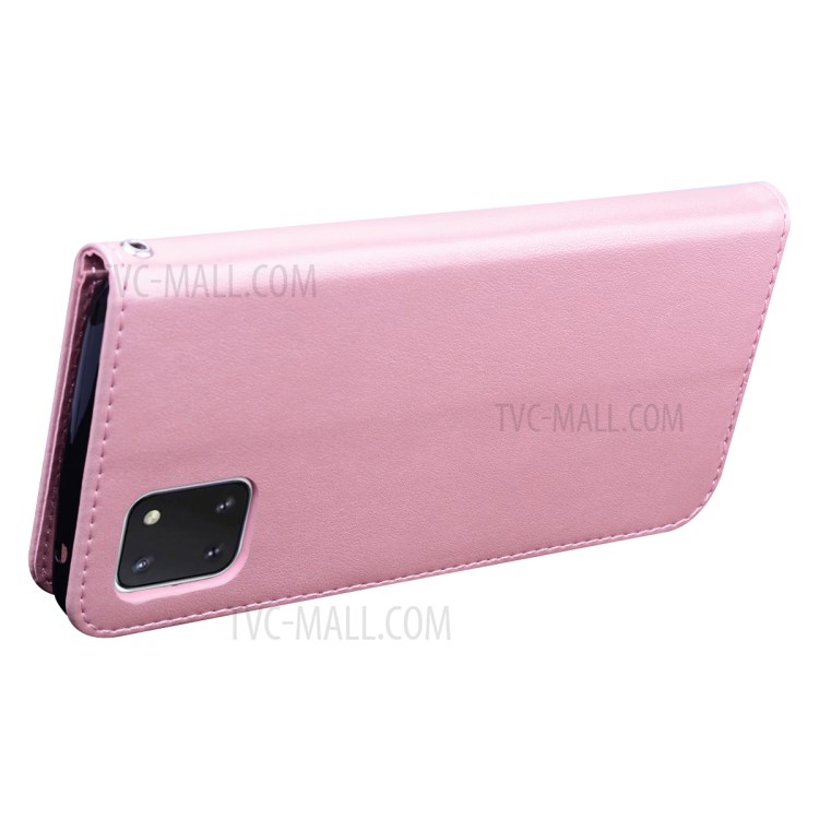Imprint Rose Flower PU Leather Wallet Phone Shell for Samsung Galaxy A81/Note 10 Lite - Pink-4