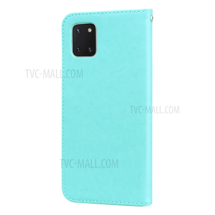 Imprint Rose Flower PU Leather Wallet Phone Shell for Samsung Galaxy A81/Note 10 Lite - Cyan-4