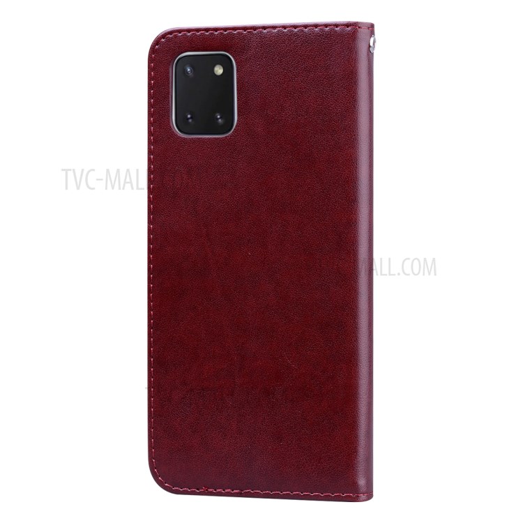 Imprint Rose Flower PU Leather Wallet Phone Shell for Samsung Galaxy A81/Note 10 Lite - Brown-4