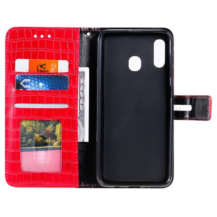 Crocodile Texture Leather Wallet Case for Samsung Galaxy A70e - Red-5