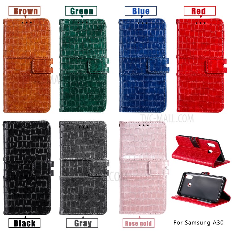 Crocodile Texture Leather Wallet Case for Samsung Galaxy A70e - Red-9