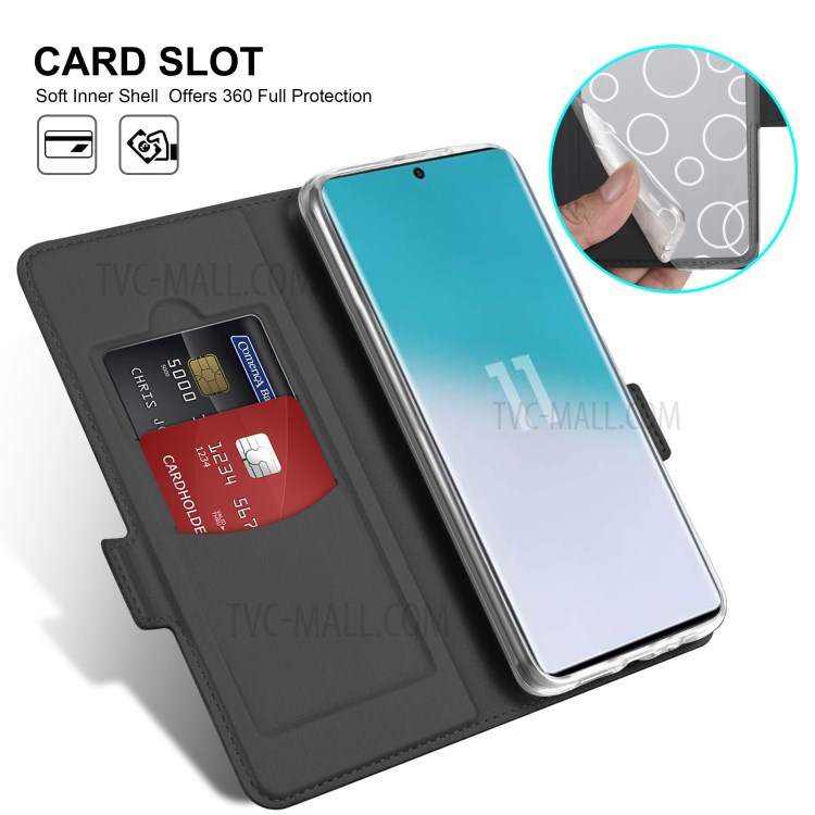 Card Holder Phone Cover PU Leather Protection Case for Samsung Galaxy S20 Plus - Black-4