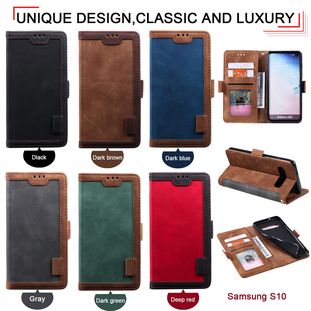 Vintage Splicing Style Wallet Stand Leather Phone Shell for Samsung Galaxy S10 - Grey-13