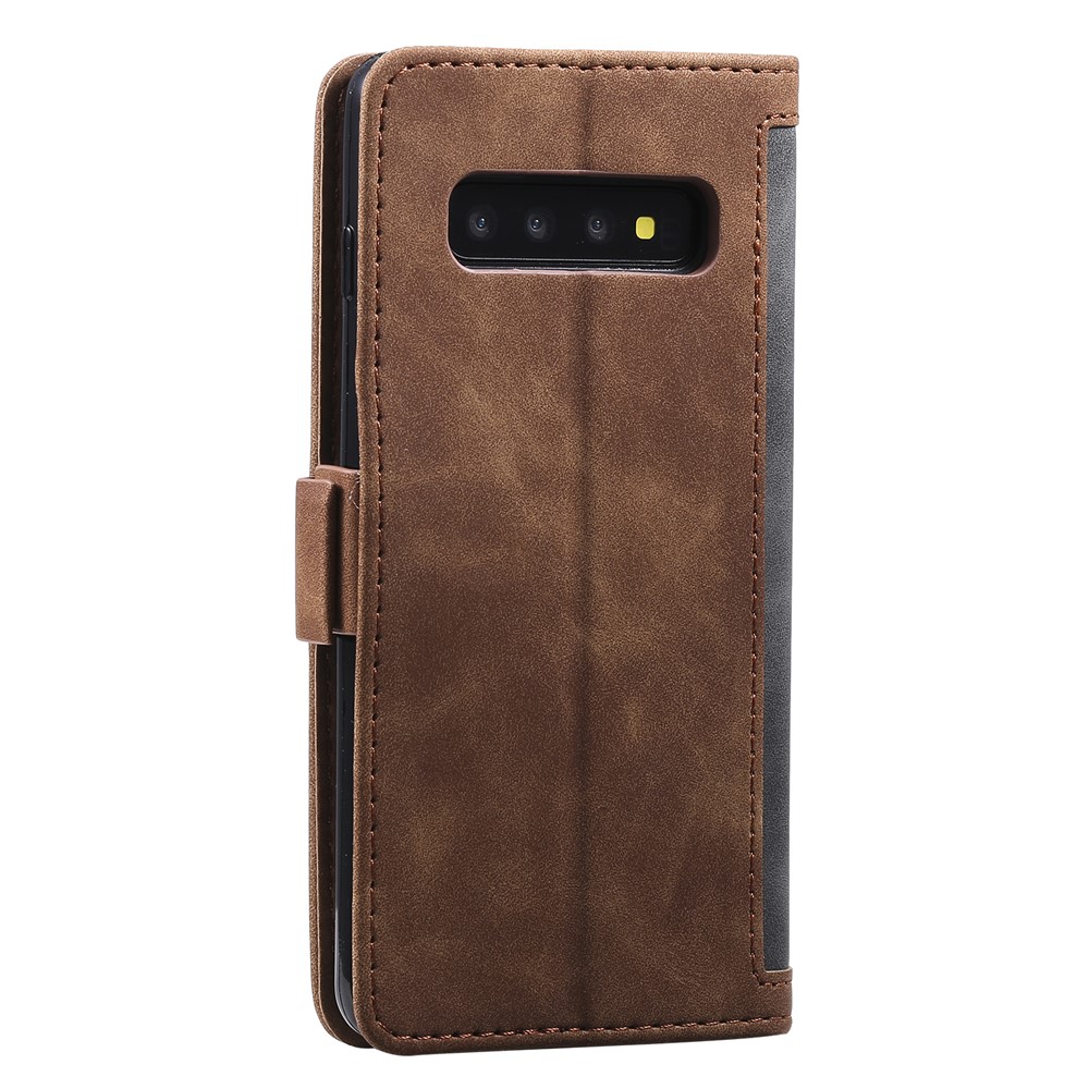 Vintage Splicing Style Wallet Stand Leder Telefon Shell Für Samsung Galaxy S10 - Grau-5